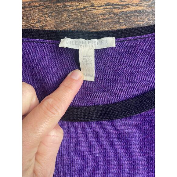 Eileen Fisher Sweater Colorblock Boxy Purple Organic Cotton Tencel Silk PM - Picture 3 of 9